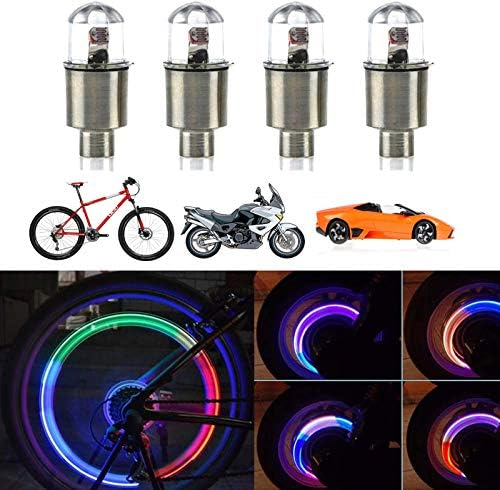 Yuerr 4 парчиња LED светла за велосипедски тркала за велосипедски вентили за автомобили, матични капаци, моторцикл со водоотпорна
