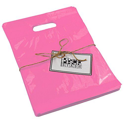 PackStash 9 x 12 розова стока за малопродажба Пластични кеси за купување - Премиум филм отпорен на солза, двојни дебели рачки, живописна сјајна завршница