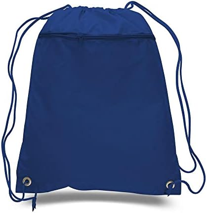 Комплет Од 12 Издржливи Полиестерски Торби За Ранец Со Врвки Со Преден Џеб Со Патент 15W x 18 H