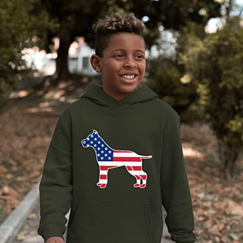 Американско знаме за кучиња Детско Детско руно руно Худи - дуксер за деца на силуета - Американска патриотска худи за деца