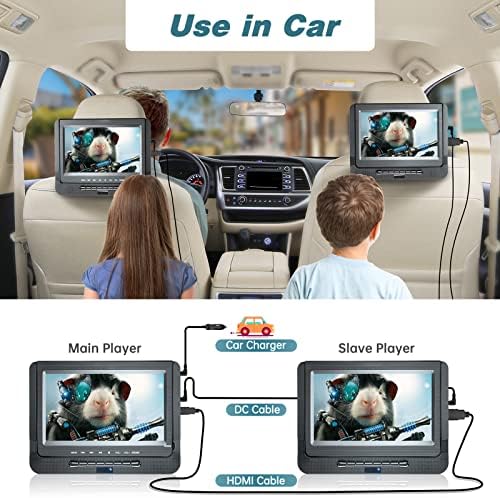 10 ”Преносен ДВД плеер со двојни екран за автомобил, преносен ДВД плеер за полнење за CAR 2 екрани поддржува USB/TF картичка, ДВД плеер