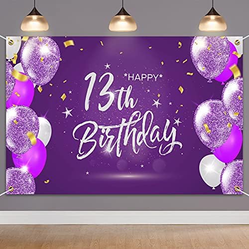 Хамигар 6х4фт Среќен 13-Ти Роденден Банер Позадина - 13 Години Роденден Украси Партија Материјали За Девојки-Виолетова