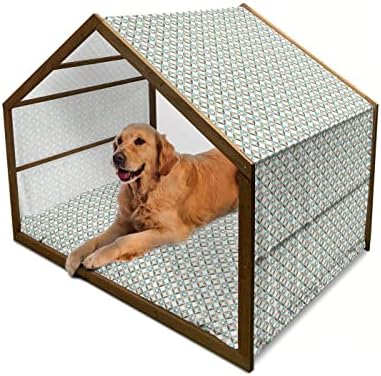 Амбесон Апстрактна дрвена куќа за кучиња, дизајн на геометриски форми кои формираат тркалезни квадрати, преносни кучиња од затворено и
