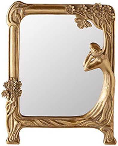 Нериен смола Гроздобер шминка огледало Декоративен таблет правоаголник огледало злато стоечки десктоп козметичко огледало слугинка