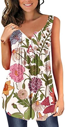 Флорални резервоари за жени летни без ракави туники обични плетени маици бохо графички маици кошули блузи елек елек