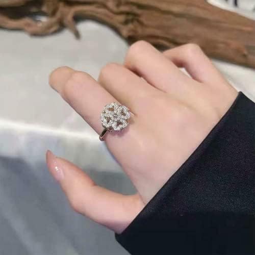Нежен пенлив среќен цветен прстен, прстен за вознемиреност на жени за жени вртење прстен, отворен прилагодлив фиџгет прстени за вознемиреност