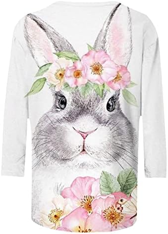 Велигденски кошули за жени обични 3/4 ракав симпатична зајаче графичка маичка трендовски врвови на туника