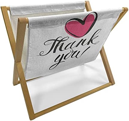 Ambesonne Благодарам списание и држач за книги, срце во задебелен преглед Линеарна рака нацртана doodle Scribble Love Memo Благодарен,