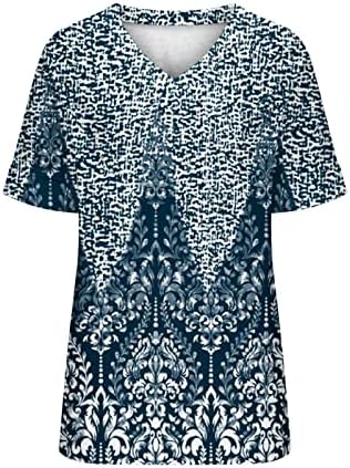 ZLOVHE Women'sенски плус големина облека женска пролетна летна мода плажа Обичен принт лабава маица со кратки ракави на врвот на врвот