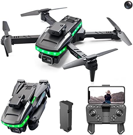 Kmonabie беспилотни летала со камера за возрасни, преклопен FPV далечински управувач Quadcopter со LED флеш бар, еден клучен почеток, играчки за момчиња девојчиња