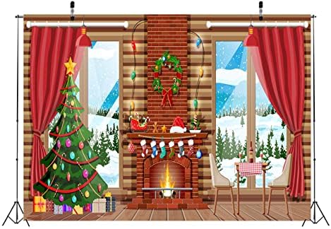 Белеко 10x8ft ткаенина цртана филм Божиќна позадина Божиќна соба камин под прозорец зимска сцена бела шума снегулки зимска земја на чудата позадина Божиќ новогодишн?