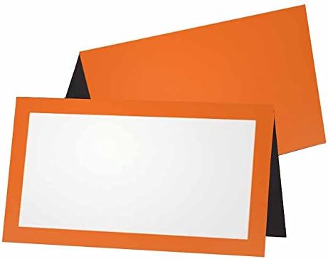 Портокалови и црни картички за место - стил на рамен или шатор - 10 или 50 пакет - бел празен фронт со граница - табела за поставување