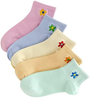 Вердуза женски 5 парови цвет везови пети залепени меки чорапи на екипажот