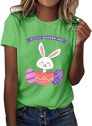 Среќна маица за велигденски ден, симпатична зајаче јајца, графички маички, обични тркалезни кратки ракави врвови маички кошули за одмор