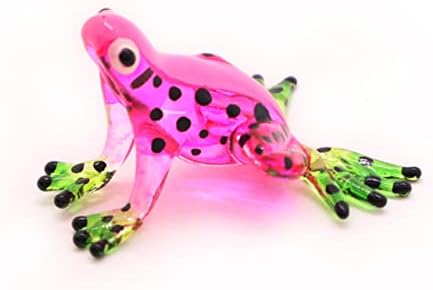 Witnystore Tiny 1½ долга фигура на розова жаба - минијатурна стакло разнесена со рака шарени отров стрела жаби амфибиски полуактивно