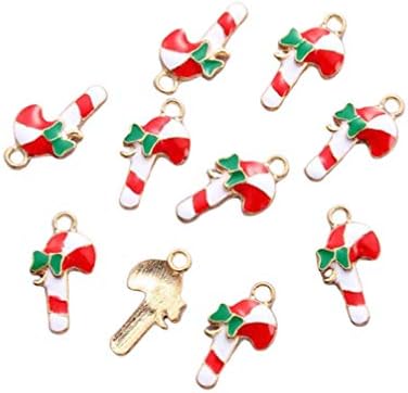 Амосфун ѓердан приврзоци 10 парчиња Божиќни шарми метални Божиќни бонбони трска украси ѓердан обетки DIY накит Изработка на Божиќна