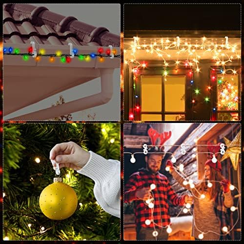Средба за Божиќни светлосни клипови, 100 парчиња мини олук висички куки, клипови на отворено за олук и ќерамиди, водоотпорни пластични куки