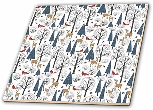 3дроза Божиќна шема на зимска шума, елени, лисици, птици, дрвја-Плочки