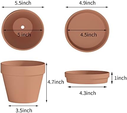 FCACTI 5,5 инчен глинест тенџере за растение со чинија - 6 пакувања големи садови од тера колиба со дренажна дупка, сад за цвеќиња