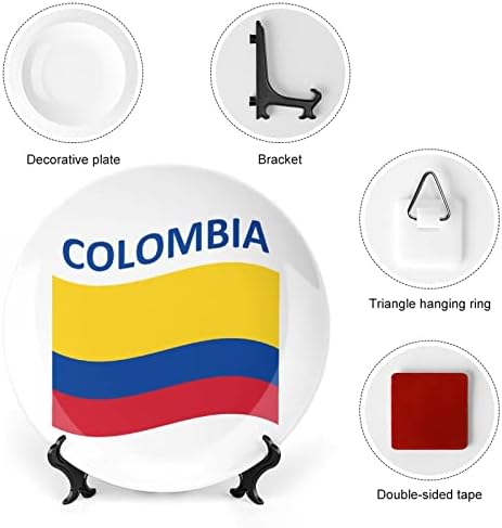 Знаме На Колумбија Керамичка Декоративна Плоча Со Штанд За Прикажување Виси Прилагодена Годишнина Свадба Празнични Подароци За Пар