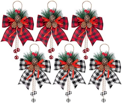 6 парчиња Божиќна бурап кариран лак со борови конуси борови иглички-големи Божиќни биволи карирани лакови-Божиќни лак лак биво за проверки-xmas