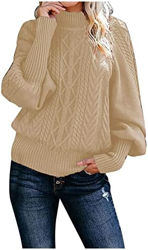Nokmopo џемпер за жени женски мода обична цврста боја џемпер постави топол џемпер со долги ракави со долги ракави