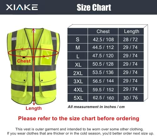 Xiake hi vision рефлективен безбедносен елек со џебови и патент за мажи и жени, се среќава со ANSI/ISEA стандард
