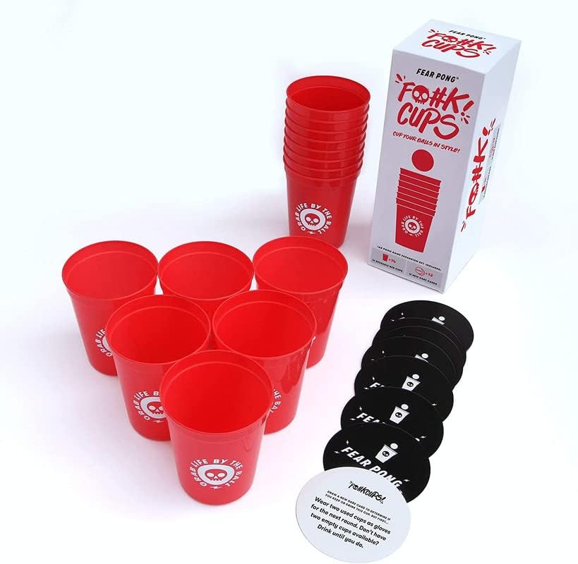 Страв Понг: F@KCUPS-Додаток За Пиво Понг Игри - 14 Еднократно Црвени Чаши + 12 Дополнителни Осмелува-Совршен Додаток За Забави И Игра Ноќ