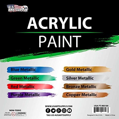 Американско уметничко снабдување 8 метални акрилни бои со бои постави 100мл шишиња - професионален уметник светли и живописни бисерни метални бои одлични за акрилни