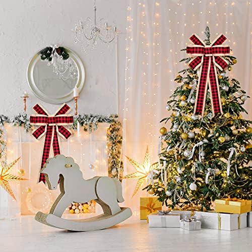 2 парчиња Божиќ Бафало карирани лакови Голем Burlap Плеј карирано Проверете ги лаковите новогодишно дрво за рачно изработени украси