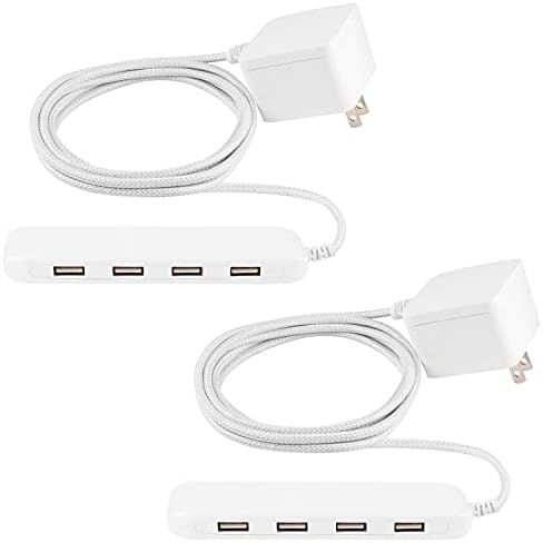 Ultrapro GE Wall Wall Charger, 4 полнач за полнач на порта, кабел од 6 стапки, станица за полначи со повеќе USB, 2 пакет, бело, 60033