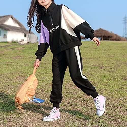 Агоки деца со долги ракави џемпери и џемпери џогери девојки стилски потти за потсети активни патеки за спортска облека за спортска облека
