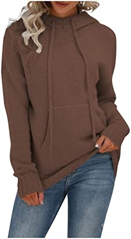 Женски џемпери пролет 2023 година есен и зимска цврста боја џеб со топол џемпер од кенгур со топол џемпер