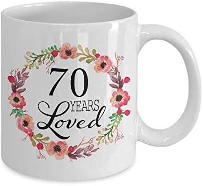 70 -та роденденска кригла за жени - подароци за 70 -годишна жена - 70 години сакана од 1950 година - Бела кафе за кафе за сопругата