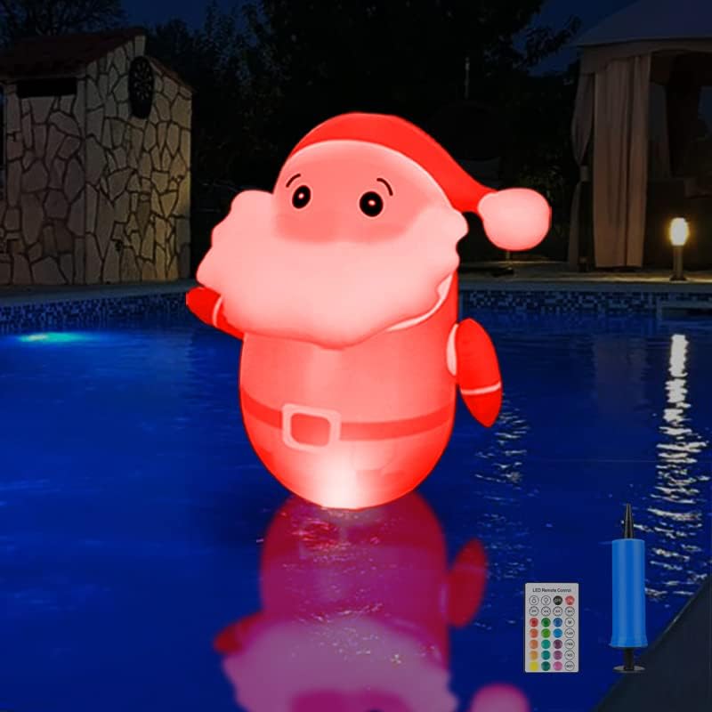 Светла за лебдечки базен 1 парчиња, светла за соларни базени водоотпорен Дедо Мраз за базен, осветлете ги LED светлата за отворено езерцето топла