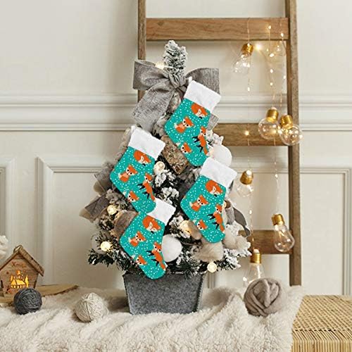 Алаза Божиќни чорапи Симпатични лисици на шема на снегулка класични персонализирани мали декорации за порибување за семејни