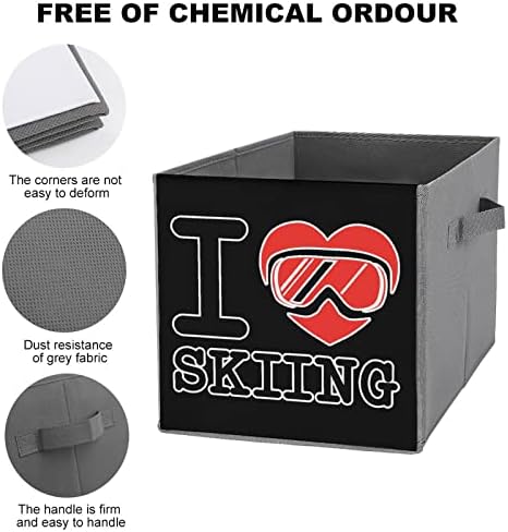 Сакам Скијање Преклопни Канти За Складирање Печатење Ткаенина Коцка Корпи Кутии Со Рачки За Облека Играчки, 11х11х11
