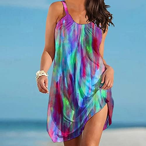 Миашуи слатки кошула фустани за жени жени лето елегантен o вратот без ракави облекувајќи ја боемската долга плажа фустани за