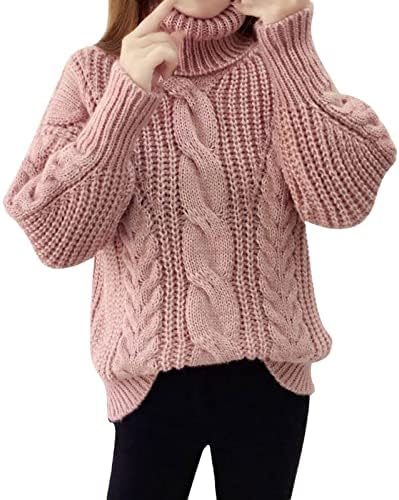 Women'sенски есенски зимски трикотажа за жени, женски стил на колеџ, густ пресврт со висок врат џемпер памук над џемпери