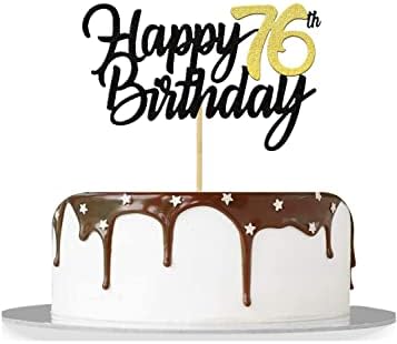 Среќен 76 Ти Роденден Торта Топперс Сјај 76 Годишнина Торта Топер 76 Години Сакаше Украси За Ден 76 Златни Украси За Роденденска Торта Седумдесет