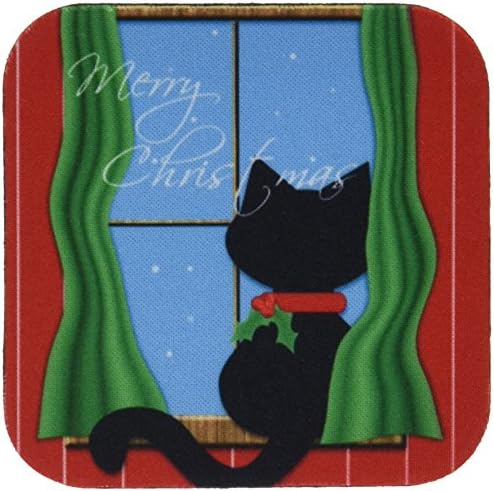 3dRose CST_155257_1 Среќен Божиќ Симпатична Црна Мачка Во Снежните Прозорец Меки Подлоги, Во собата на 4