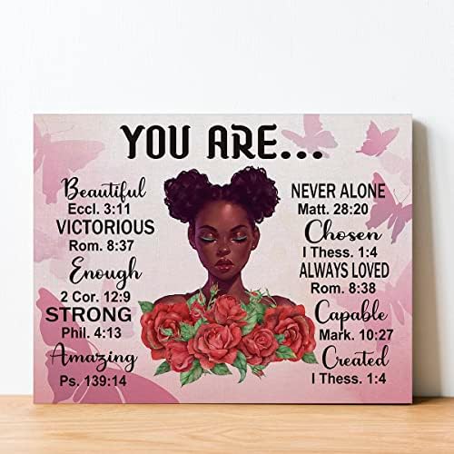 Инспиративен библиски стих ВИЕ неверојатни плака за пласман сликарство wallидна уметност, цветни црни девојки слика печати уметнички дела врамени подготвени за вис