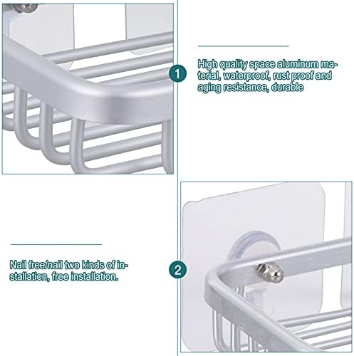 Cabilock 2 комплети сребрени организатор решетки за туширање/wallидни дупчење полица за мијалник за мијалник за лепило за туширање, када,