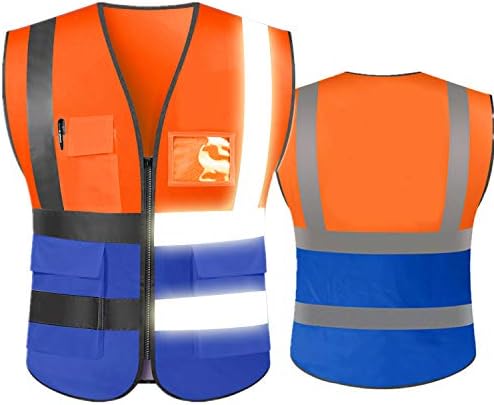 Добијунзен Висока видливост Безбедност Рефлексивен елек со џебови и градежништво на патент Здраво на работниот елек