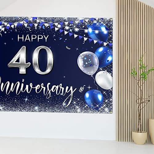 Среќна 40-Годишнина Позадина Банер Декор Морнарица Сино-Сребрена Сјајот Среќен 40 Години Свадба Годишнината Партија Тема Украси За Жени Мажи Материјали