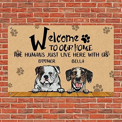Алиојоит Прилагодено Куче Име Добредојдовте Во Нашиот Дом Луѓето Овде Со Нас Смешно Куче Метален Знак Плакета Метална Плоча Потресени Миленичиња