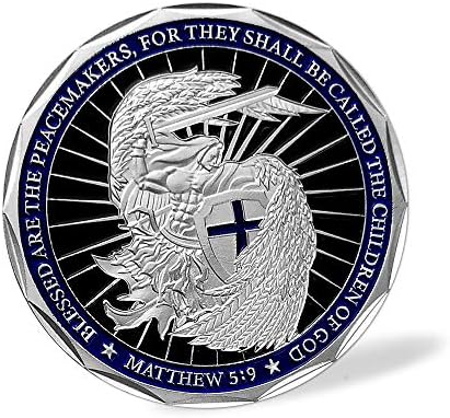 Полициска молитвена предизвик монета Свети Мајкл Бог ја благослови полицијата, тенка сина линија за спроведување на законот Ви благодариме дари