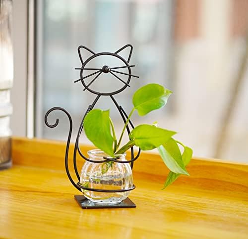 Joyathome десктоп стакло засадувач на вазна, метална мачка фабрика терариум застанува за растенија креативни украси за домашна