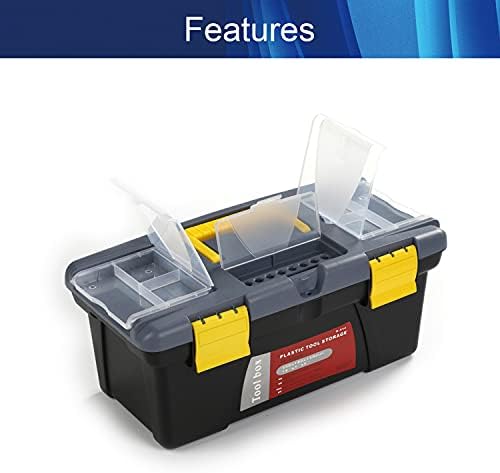 Jutagoss 13,8-инчен кутија за алатки пластична алатка кутија со отстранлив фиока за алатки, организатор и складирање за алатки, делови,