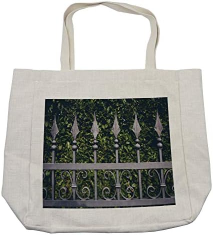 Торба за купување на оградата на Амбесон, железна порта со лисја градина позадина на куќна влезна сопственост Слика, еколошка торба